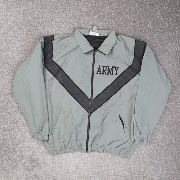 Vintage US Army Physical Fitness Regular Large Gray Long Sleeve Zip Jacket - Picture 1 of 14